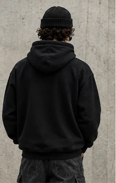 Visualisierung: Rückansicht des schwarzen Hoodies